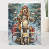 Cocker Spaniel Dog Riding Motorrad Weihnachten Karte (Vorderseite)