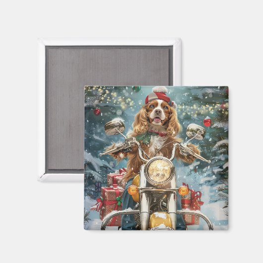 Cocker Spaniel Dog Riding Motorrad Weihnachten Magnet (Vorderseite/Rückseite)
