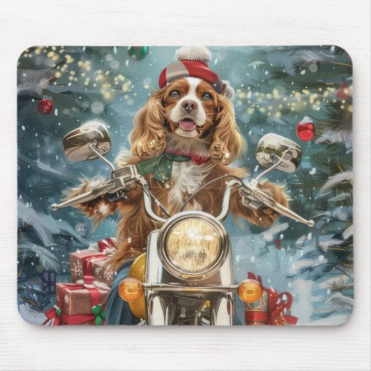 Cocker Spaniel Dog Riding Motorrad Weihnachten Mousepad (Vorne)
