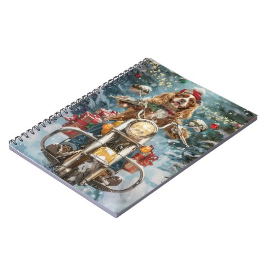 Cocker Spaniel Dog Riding Motorrad Weihnachten Notizblock (Linke Seite)