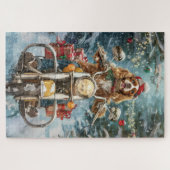 Cocker Spaniel Dog Riding Motorrad Weihnachten Puzzle (Horizontal)