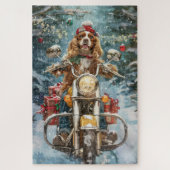 Cocker Spaniel Dog Riding Motorrad Weihnachten Puzzle (Vertikal)