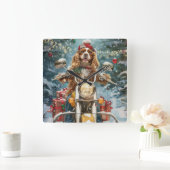 Cocker Spaniel Dog Riding Motorrad Weihnachten Quadratische Wanduhr (Zuhause)