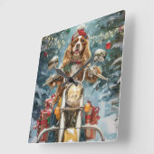 Cocker Spaniel Dog Riding Motorrad Weihnachten Quadratische Wanduhr (Winkel)