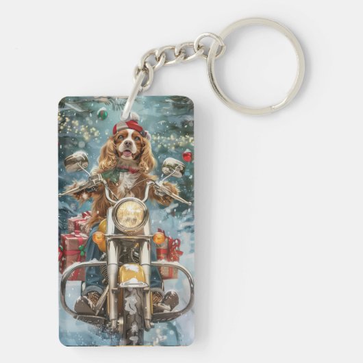 Cocker Spaniel Dog Riding Motorrad Weihnachten Schlüsselanhänger (Rückseite)
