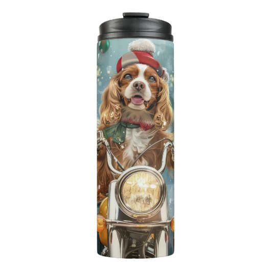 Cocker Spaniel Dog Riding Motorrad Weihnachten Thermosbecher (Vorderseite)