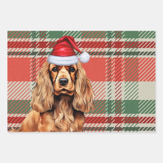 Cocker Spaniel Dog Rot und Grün Karierte Weihnacht Geschenkpapier Set (Vorderseite 3)