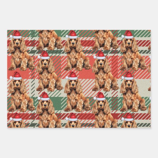 Cocker Spaniel Dog Rot und Grün Karierte Weihnacht Geschenkpapier Set (Vorderseite 2)