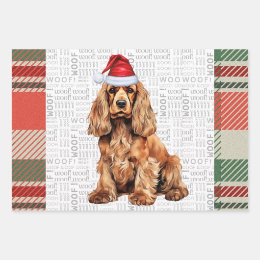 Cocker Spaniel Dog Rot und Grün Karierte Weihnacht Geschenkpapier Set (Vorderseite)