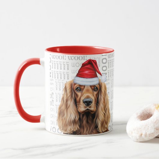 Cocker Spaniel Dog Santa Woof Christmas Tasse (Mit Donut)