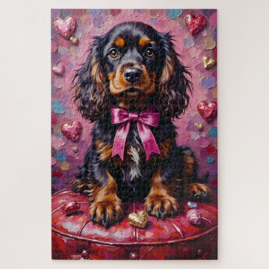 Cocker Spaniel Dog Valentine's Day Red Ottoman Puzzle (Vertikal)
