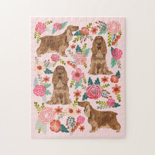 Cocker Spaniel Dog Vintag Florals pink Puzzle (Vertikal)