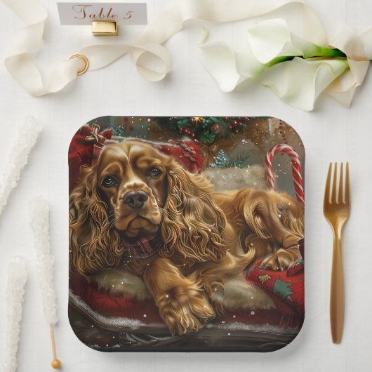 Cocker Spaniel Dog Weihnachtsfest Pappteller (Hochzeit)