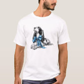 Cocker Spaniel Dog with Blue Bow Hand-Drawn Sketch T-Shirt (Vorderseite)