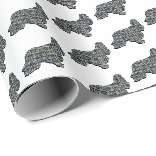 Cocker Spaniel Dog Y&B Silhouette Grid White Geschenkpapier (Rolleneckpunkt)