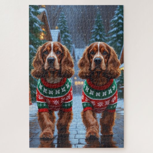 Cocker Spaniel Dogs Christmas Snow Holiday Puzzle (Vertikal)