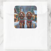 Cocker Spaniel Dogs Christmas Snow Holiday Quadratischer Aufkleber (Tasche)
