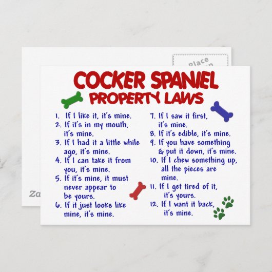 COCKER SPANIEL-Eigenschaftengesetze 2 Postkarte (Vorne/Hinten)