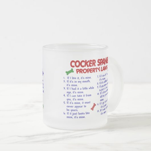 COCKER SPANIEL-Eigentums-Gesetze 2 Mattglastasse (VorderseiteRechts)