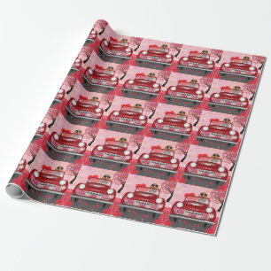 Cocker Spaniel fährt Auto mit Herzen Valentinstag Geschenkpapier