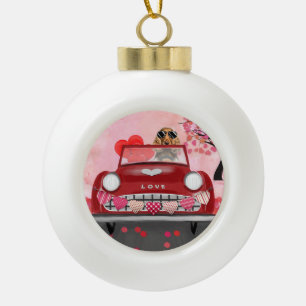 Cocker Spaniel fährt Auto mit Herzen Valentinstag Keramik Kugel-Ornament