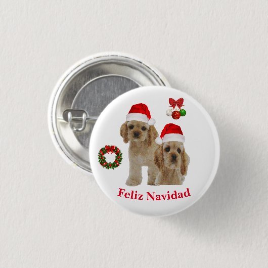 Cocker spaniel Feliz Navidad Button (Vorne & Hinten)