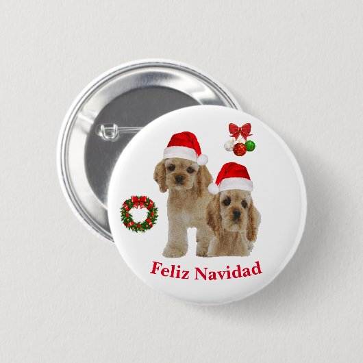 Cocker spaniel Feliz Navidad Button (Vorne & Hinten)