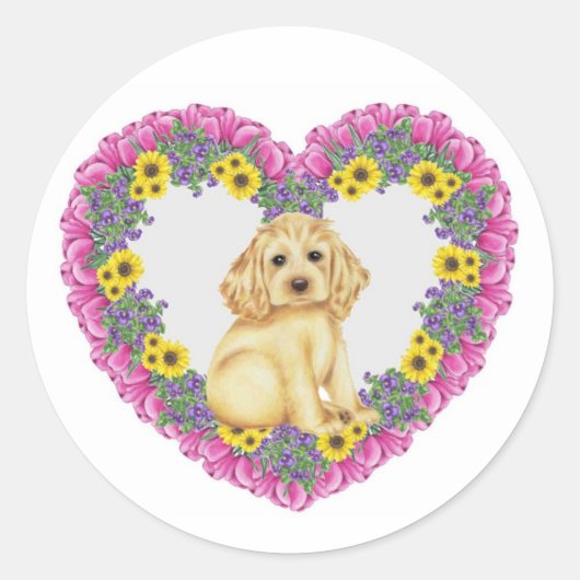 Cocker Spaniel Floral Runder Aufkleber (Vorderseite)