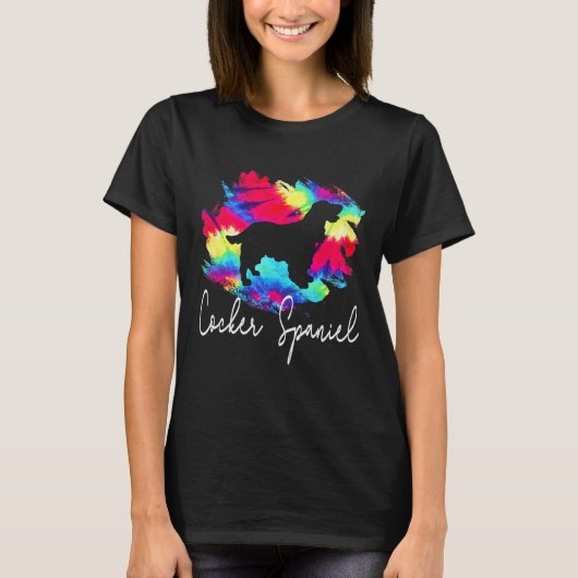 Cocker Spaniel Gefärbte Krawatte Rainbow Funny Dog T-Shirt (Vorderseite)