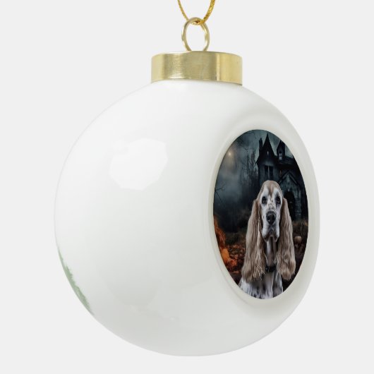 Cocker Spaniel Halloween Beängstigend Keramik Kugel-Ornament (Links)