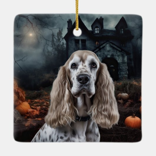 Cocker Spaniel Halloween Beängstigend Keramikornament (Rückseite)