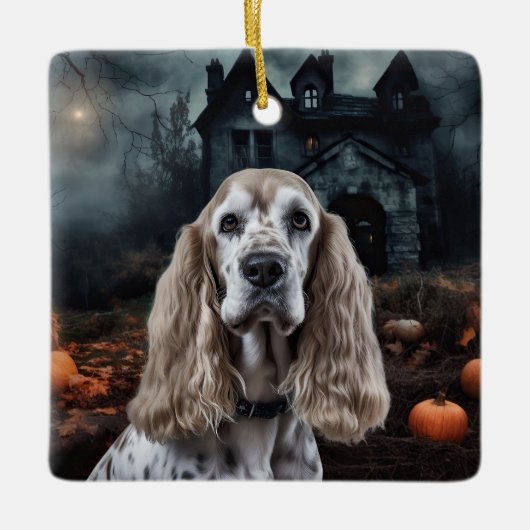 Cocker Spaniel Halloween Beängstigend Keramikornament (Vorderseite)