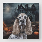 Cocker Spaniel Halloween Beängstigend Quadratische Wanduhr (Vorderseite)