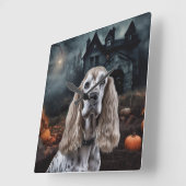 Cocker Spaniel Halloween Beängstigend Quadratische Wanduhr (Winkel)