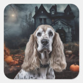 Cocker Spaniel Halloween Beängstigend Quadratischer Aufkleber (Vorderseite)