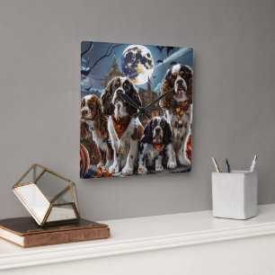 Cocker Spaniel Halloween Gruselig Quadratische Wanduhr