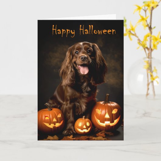 Cocker Spaniel Halloween Karte (Gelbe Blume)