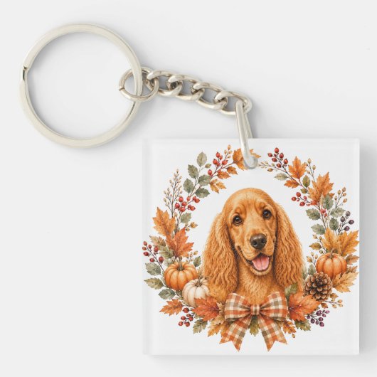 Cocker Spaniel Herbstkranz Schlüsselanhänger (Vorderseite)