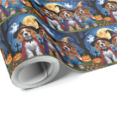 Cocker Spaniel Hogs Pumpkin Halloween Funny Geschenkpapier (Rolleneckpunkt)