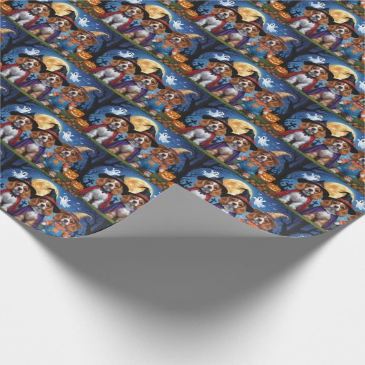 Cocker Spaniel Hogs Pumpkin Halloween Funny Geschenkpapier (Ecke)