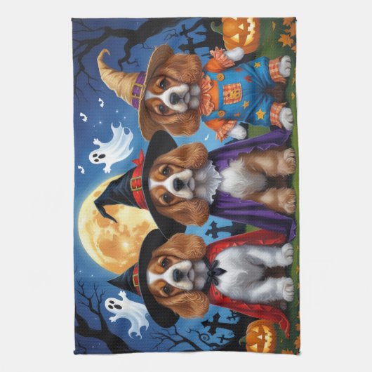 Cocker Spaniel Hogs Pumpkin Halloween Funny Geschirrtuch (Vertikal)