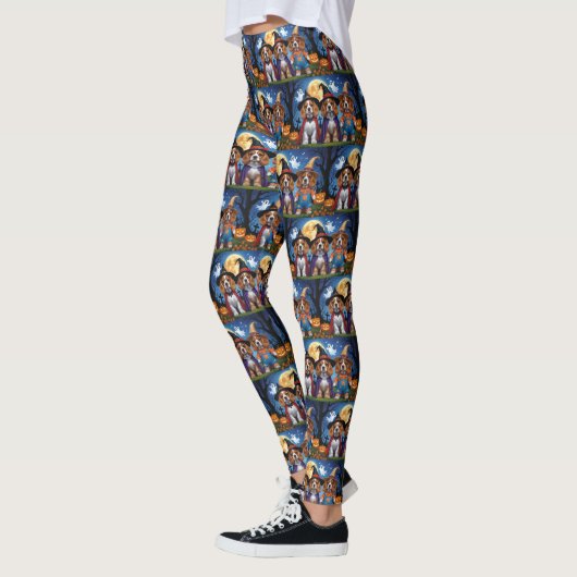 Cocker Spaniel Hogs Pumpkin Halloween Funny Leggings (Links)