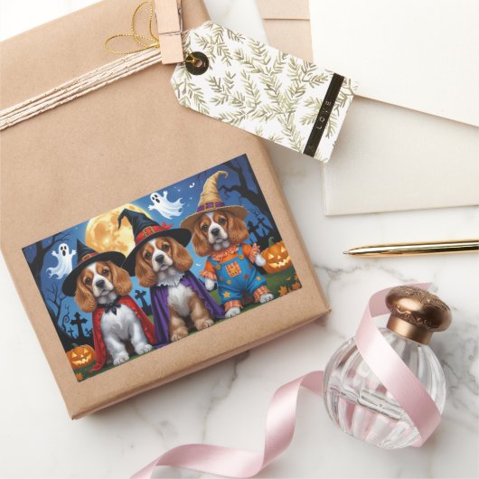 Cocker Spaniel Hogs Pumpkin Halloween Funny Rechteckiger Aufkleber (Schenken)