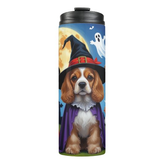 Cocker Spaniel Hogs Pumpkin Halloween Funny Thermosbecher (Vorderseite)