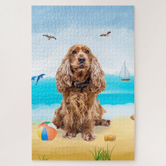 Cocker Spaniel Hund am Strand Puzzle (Vertikal)