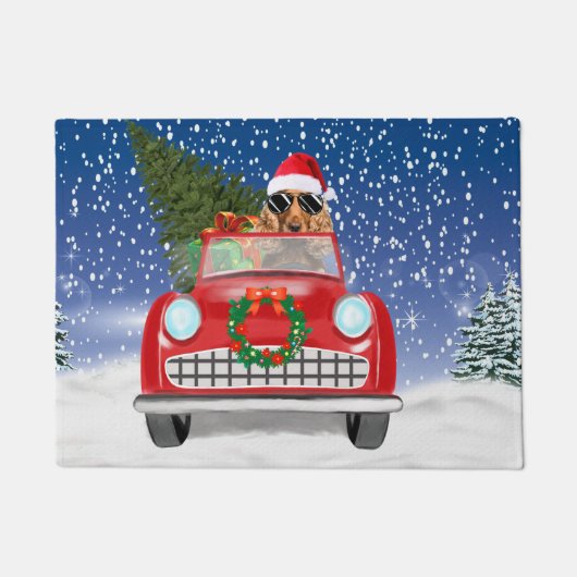 Cocker Spaniel Hund Autofahren Auto in Schnee Weih Fußmatte (Vorderseite)