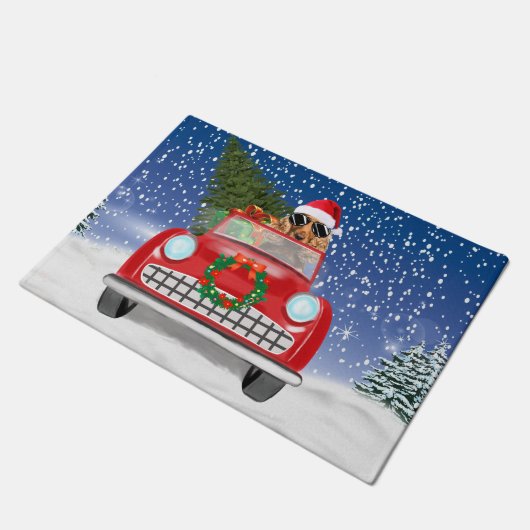 Cocker Spaniel Hund Autofahren Auto in Schnee Weih Fußmatte (Schrägansicht)