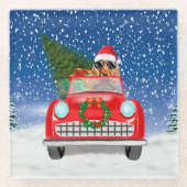 Cocker Spaniel Hund Autofahren Auto in Schnee Weih Glasuntersetzer (Vorderseite)