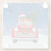 Cocker Spaniel Hund Autofahren Auto in Schnee Weih Glasuntersetzer (Rückseite)