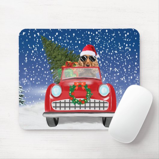 Cocker Spaniel Hund Autofahren Auto in Schnee Weih Mousepad (Mit Mouse)